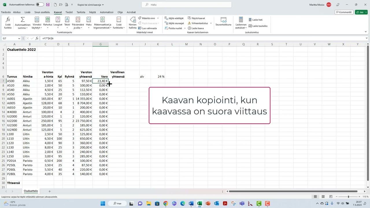 Miten kaavaviittaukset toimivat kaavaa kopioitaessa tai siirrettäessä
