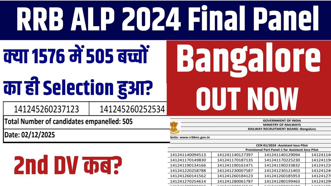 Финальная панель RRB ALP 2024 Bangalore уже доступна || 2nd DV Kab tak