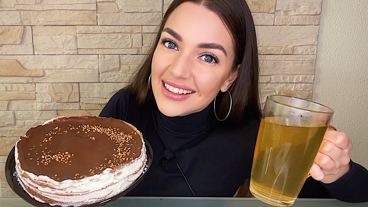 НОВОЕ ЗНАКОМСТВО 🥰  МУЖЧИНА КОЗЕРОГ 😎 сладкий МУКБАНГ блинный торт чай MUKBANG cake tea no asmr