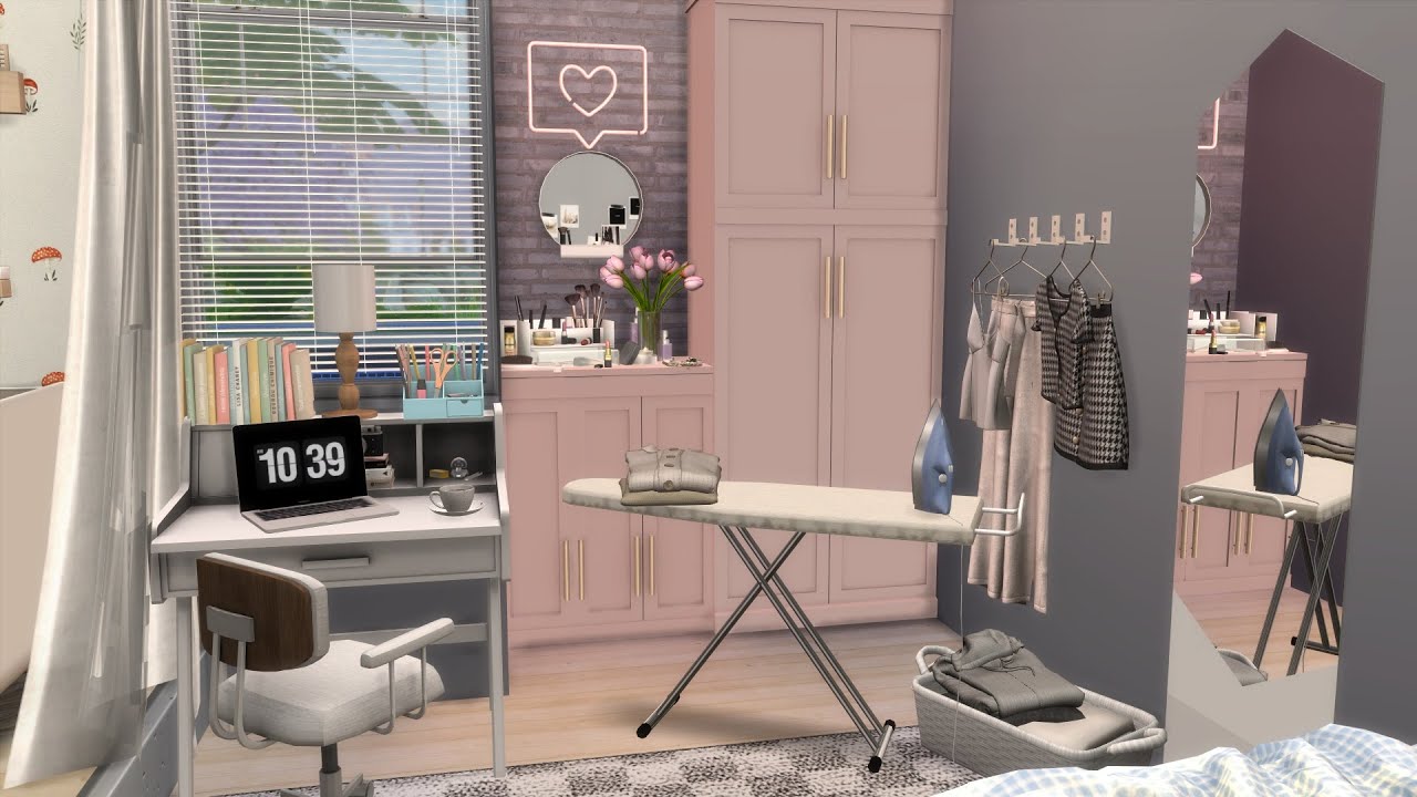 The SIMS 4 / tiny cute apartment for a single mom  with an infant / speed build / CC links