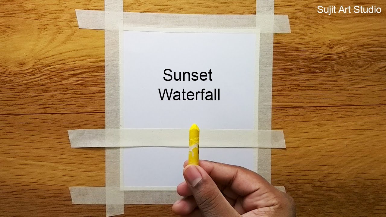 Waterfall Sunset Scenery / Oil Pastel Drawing for beginners - Step by Step / Satisfying video