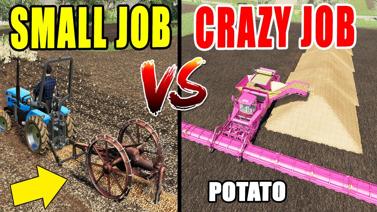 Farming Simulator 19: SMALL FARMER vs CRAZY FARMER! POTATO HARVEST COMPARISON!