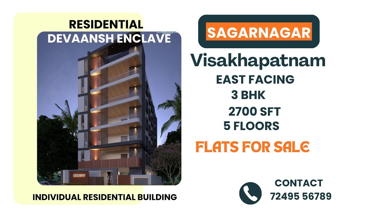 SAGARNAGAR | 3  BHK |  2700 SFT | EAST FACING | FLATS FOR SALE CONTACT : 72495 56789