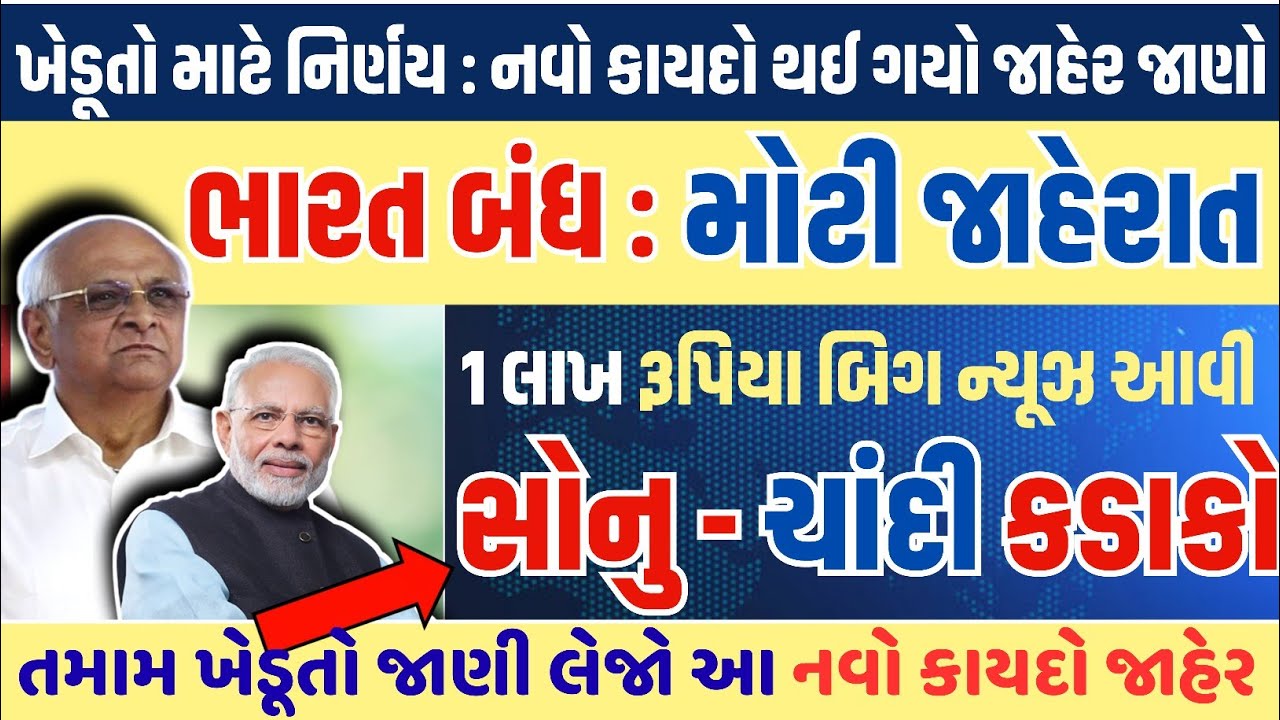 ભારત બંધ મોટો નિર્ણય, સોનુ-ચાંદી મોટો : કડાકો = khedut online point, Comodity trade / khedut, આગાહી✅