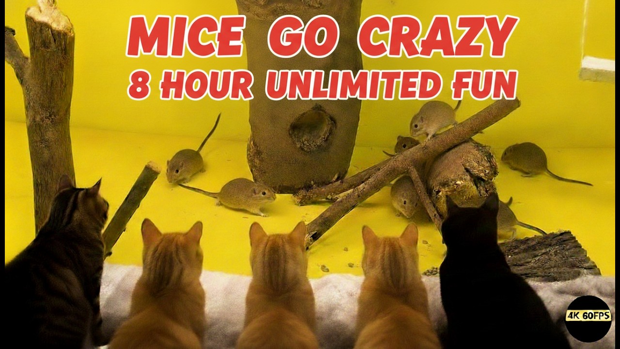 Cat TV Mouse Hunt 😺 Real Mice in Yellow Wood Maze 🐭 8 Hours for Cats | 4K 60FPS