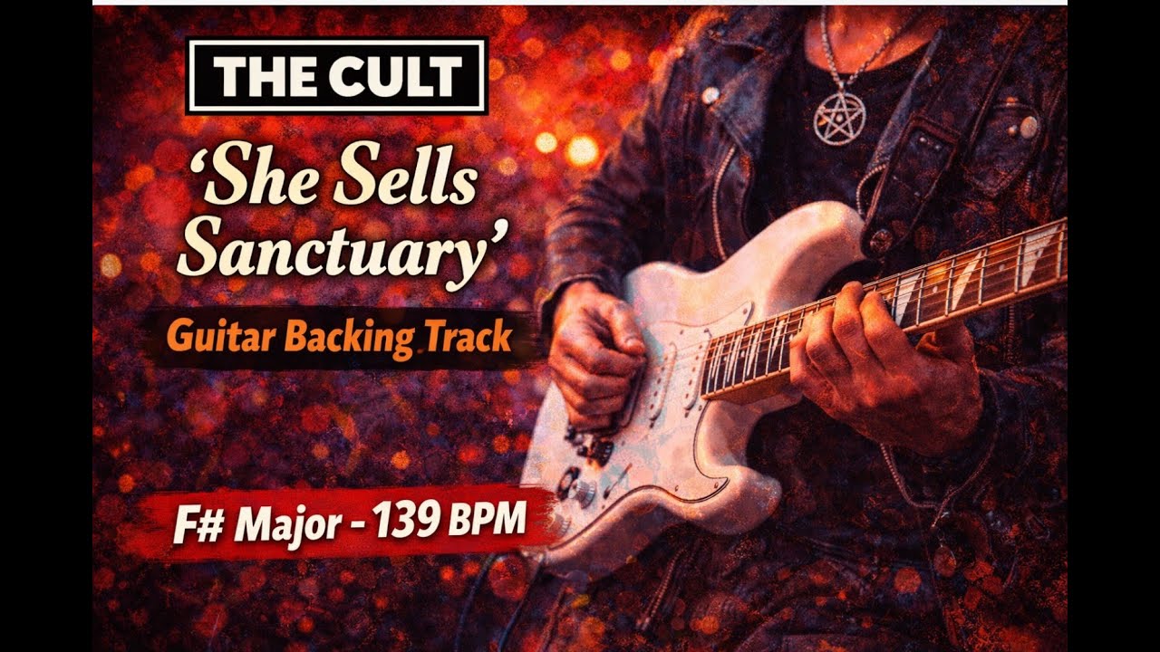 The Cult   She sells sanctuary  style guitar backing track F sharp major 139 bpm