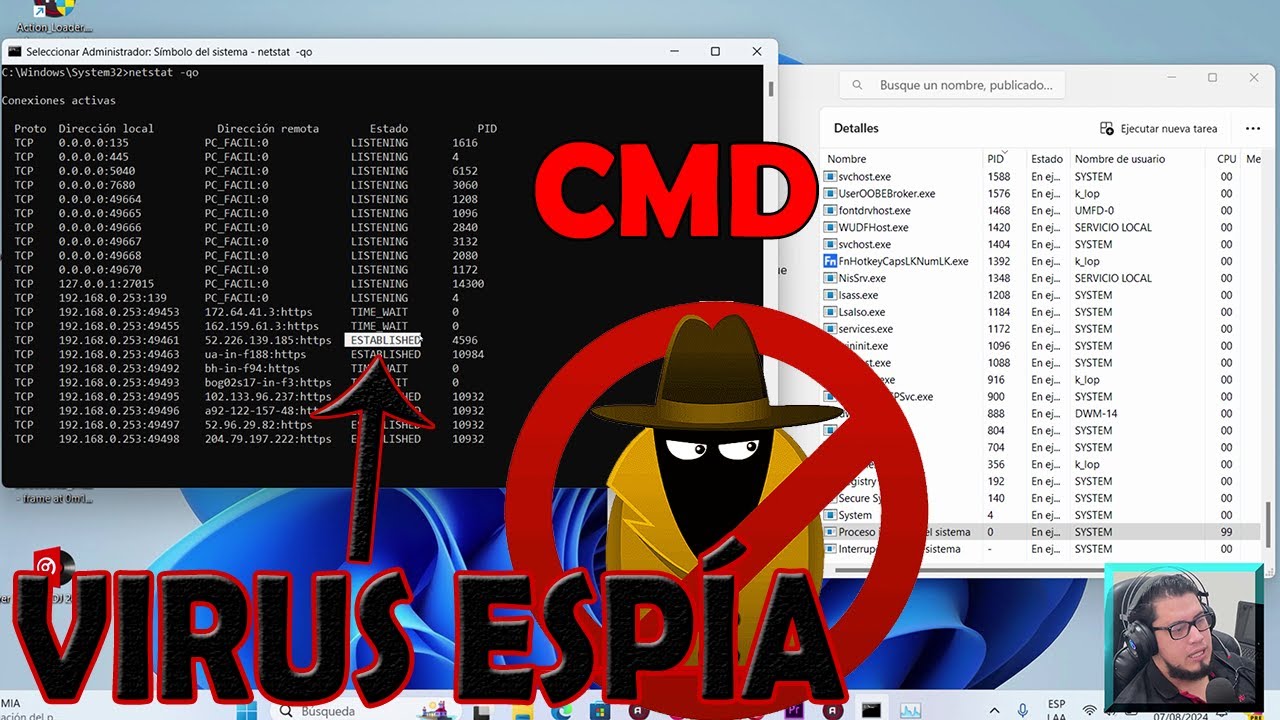 Como Saber si tu PC está siendo monitoreada por un Virus Espía desde CMD