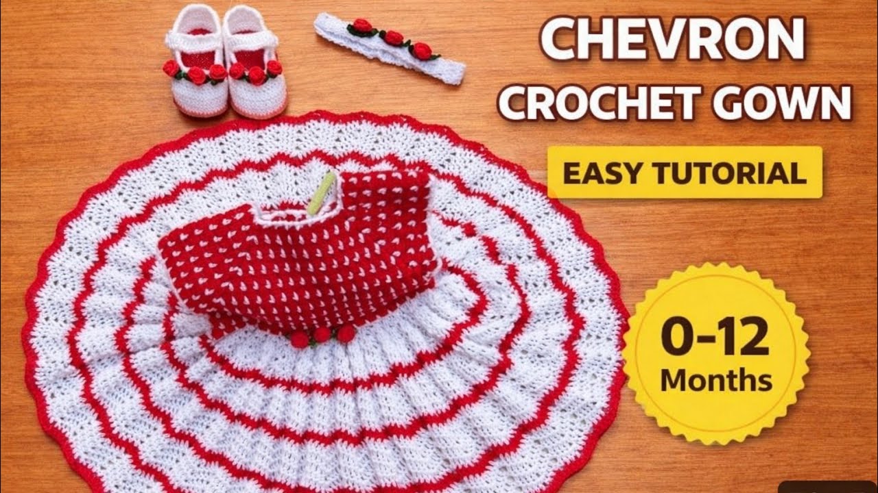 🧶Easy Crochet Chevron Baby Dress (0-3M) Christmas Dress Tutorial Easy For Beginners