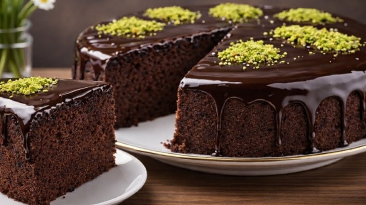 Moist Chocolate Cake with Pistachio Topping - A Moist Cake That Melts inYour Mouth