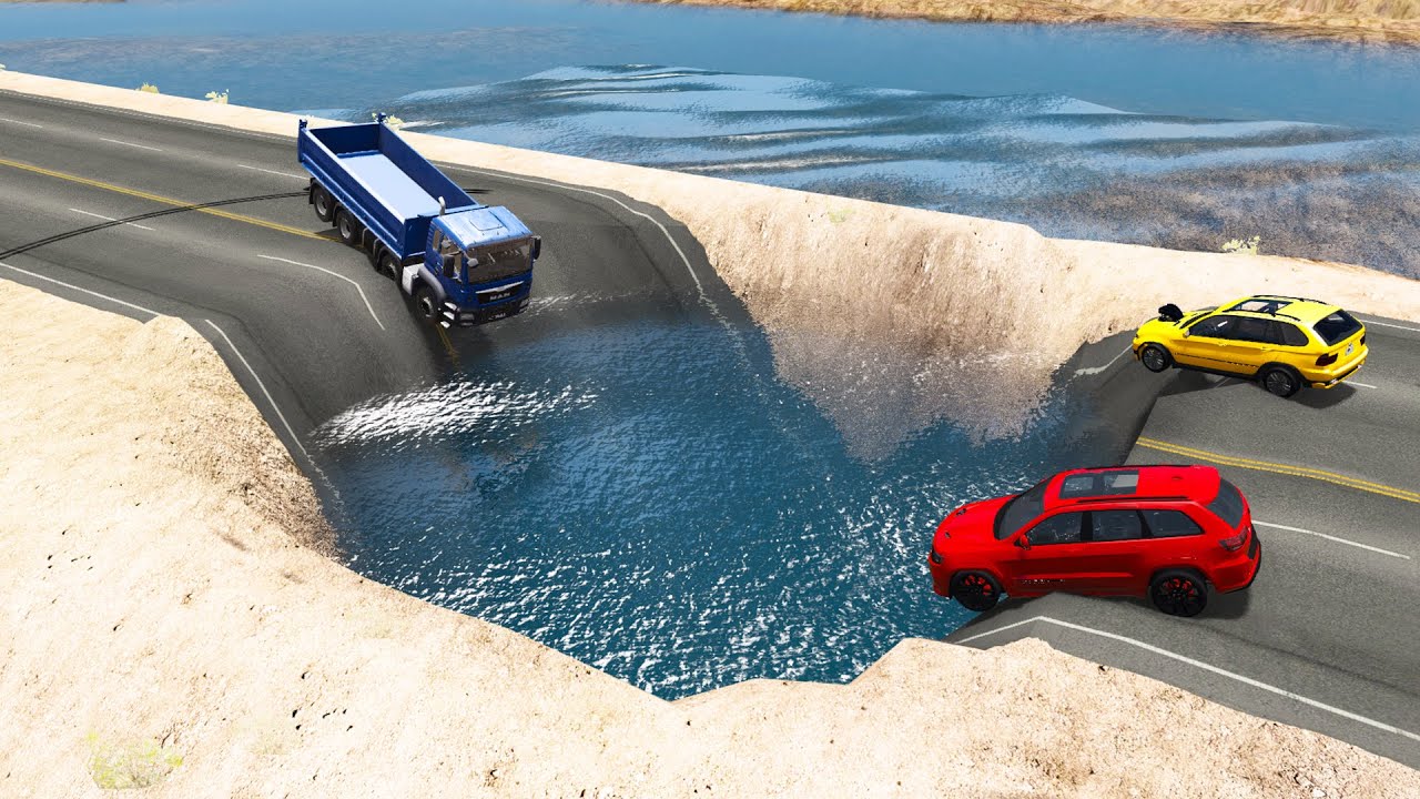 Cars vs Traffic Giant Water Pit - BeamNG.Drive