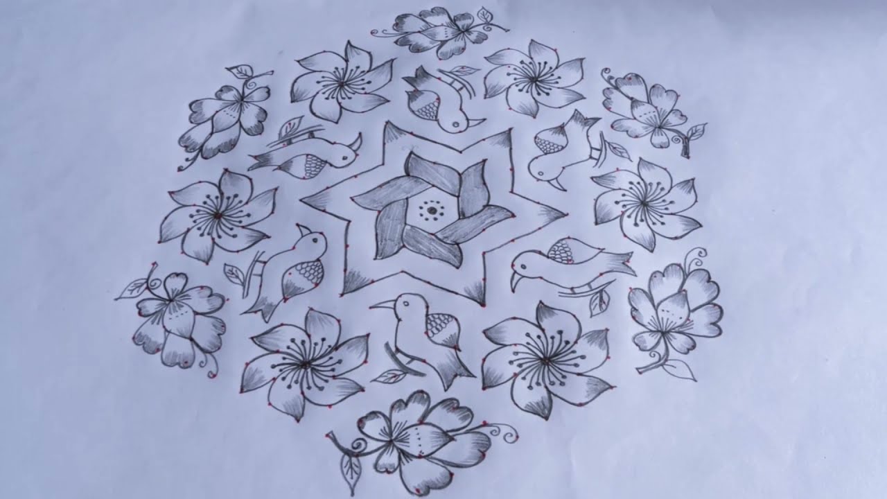 margazhi masam flower rangoli // easy kolam design 21*11 Dots big rangoli