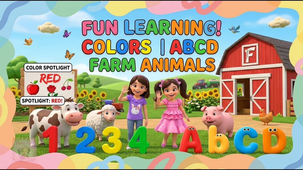 ABC 123 Animals on the Farm Colors Red Blue Yellow