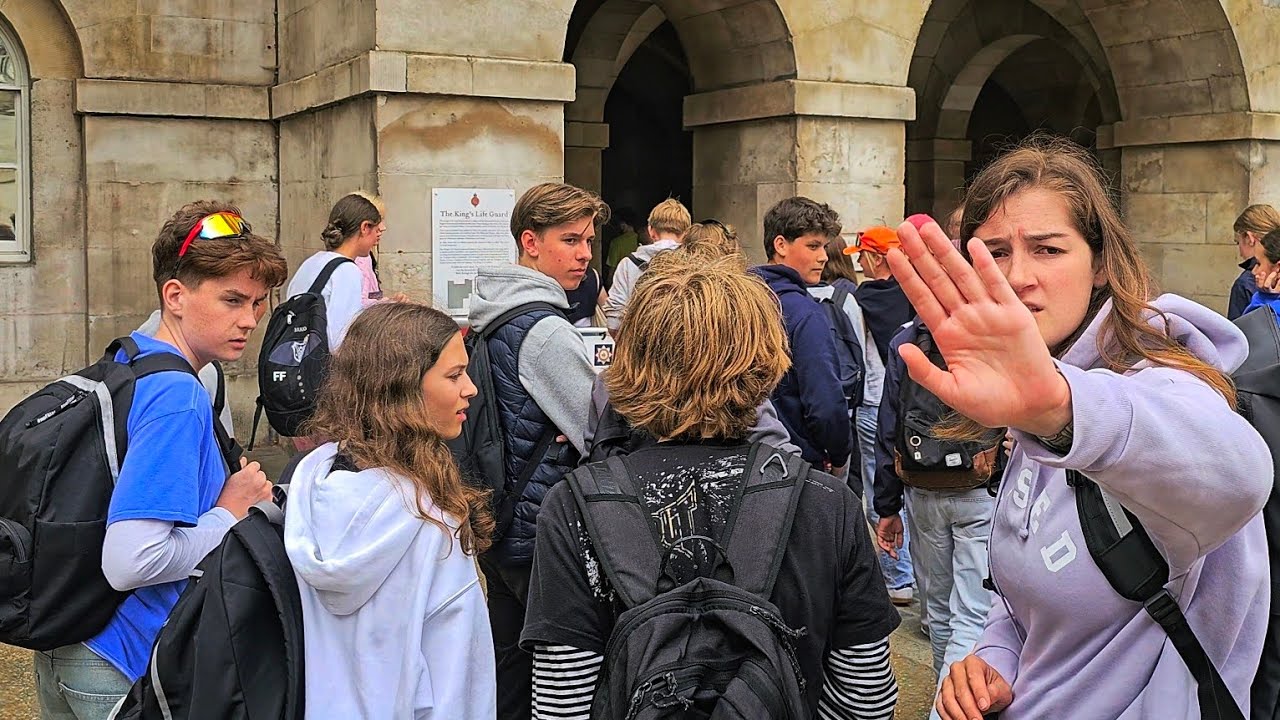 RUDE IDIOT GERMANS DISRESPECT THE GUARD - TEACHER HAS A GO AT ME at Horse Guards!