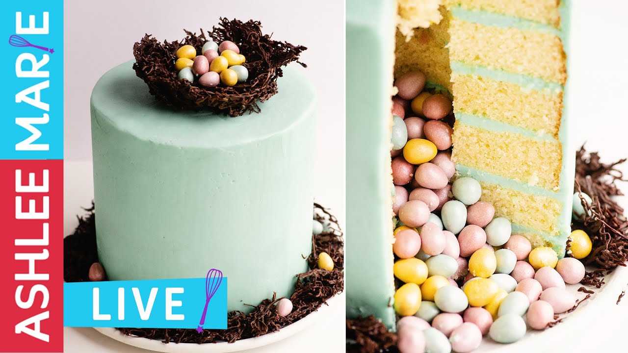 Easter Egg filled Pinata Cake - Vanilla cake with Easy Swiss Meringue Buttercream - LIVE