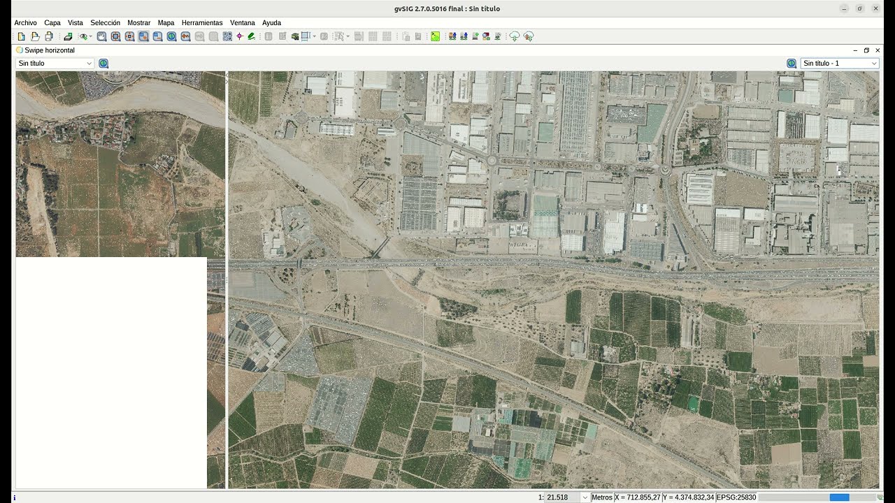 Novedades gvSIG Desktop 2.7: Swipe o cortinilla para comparativa de cartografía