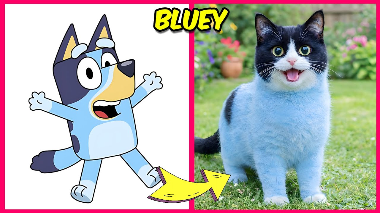 BLUEY como GATOS 💙😾 + Adivina la VOZ! 🔊 Bluey💙Bingo❤️Socks💙Chilly❤️Bandit🥰Mackenzie🐶