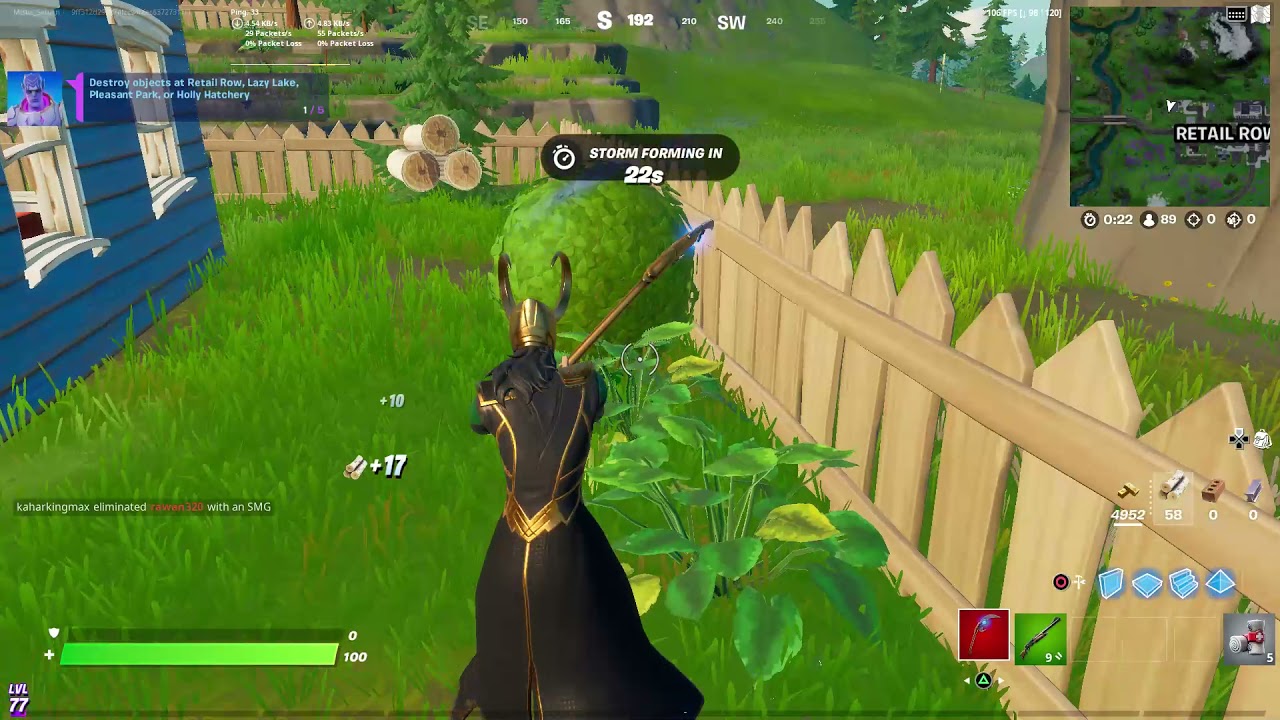 Destroy Objects at Retail Row, Lazy Lake, Pleasant Park, or Holly Hatchery - Fortnite