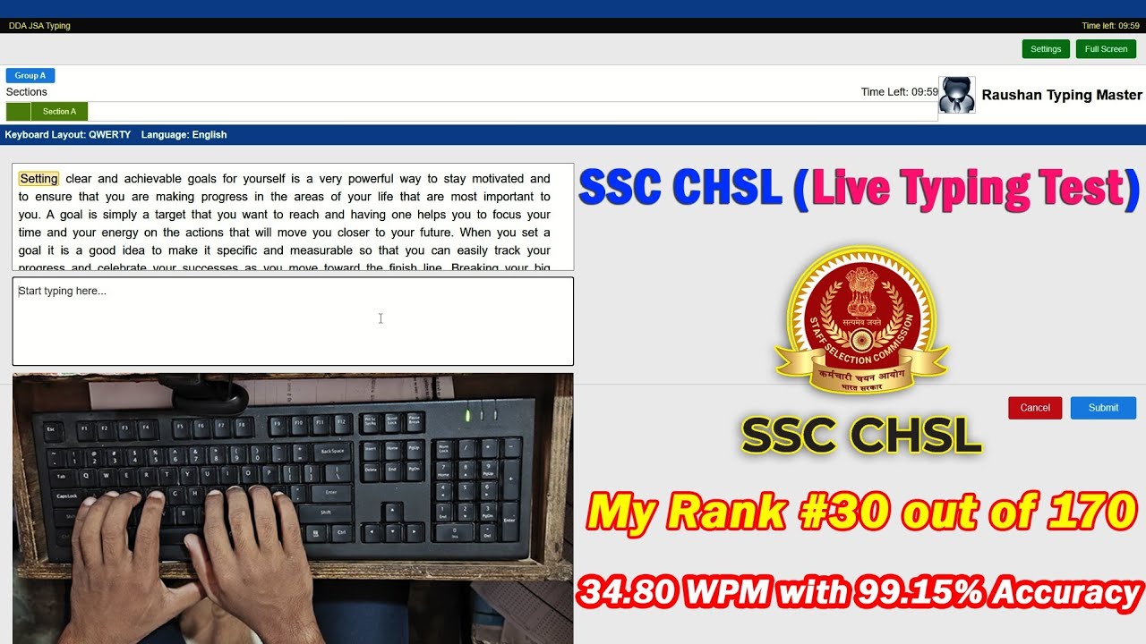 SSC CHSL Live Typing Speed Test | 34.80 WPM with 99.15% Accuracy #typingmitra #raushantypingmaster
