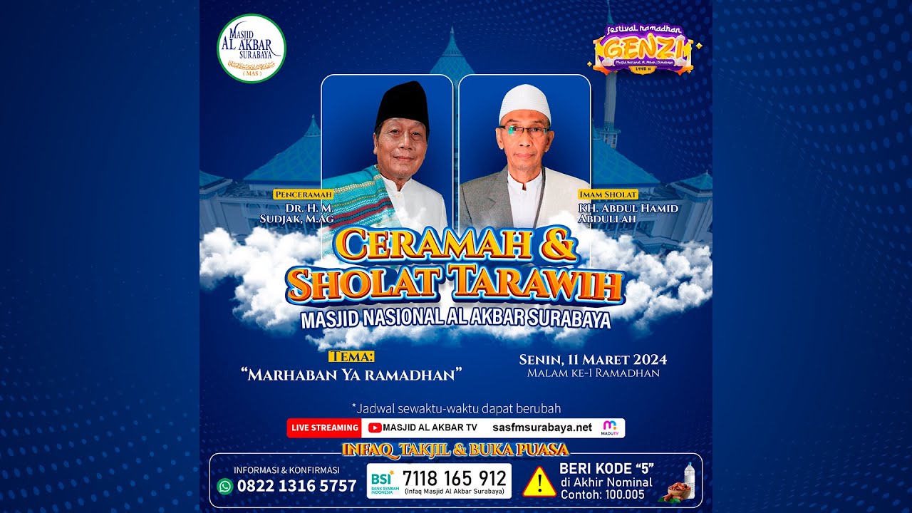 🔴LIVE SHOLAT TARAWIH MALAM 1 RAMADHAN 1445H MASJID NASIONAL AL AKBAR SURABAYA