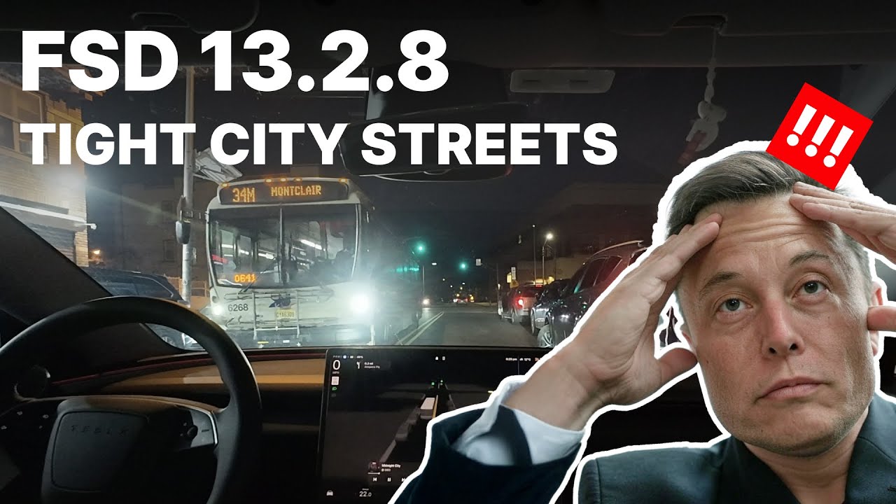 Tesla FSD 13.2.8 Tight city streets at night | Full Drive + Commentary