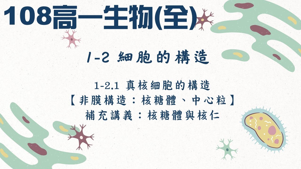 108高一生物(全)_1-2.1真核細胞的構造【非膜構造：核糖體、中心粒】+補充講義：核糖體與核仁