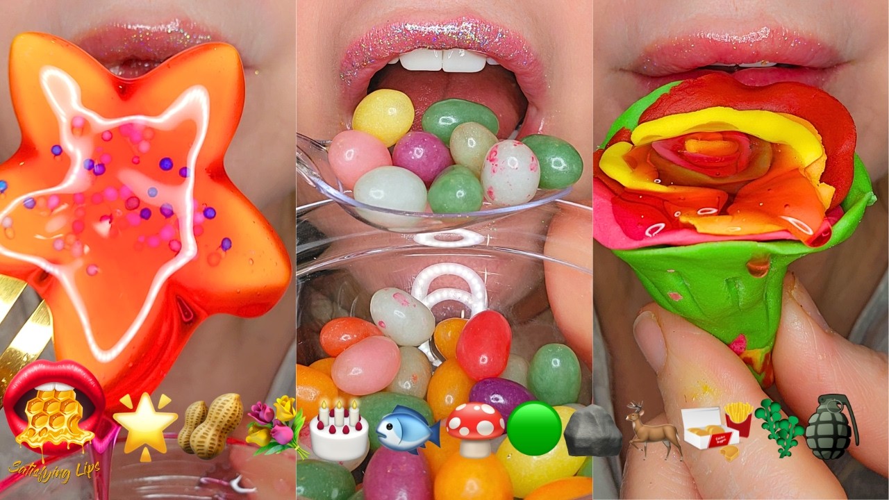 ASMR Satisfying Eating Emoji Food Challenge Mukbang Sounds