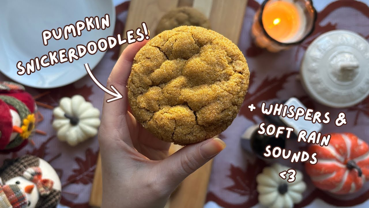 ASMR Baking Pumpkin Cookies on A Rainy Day (whispered voiceover, gentle thunderstorm ambience)