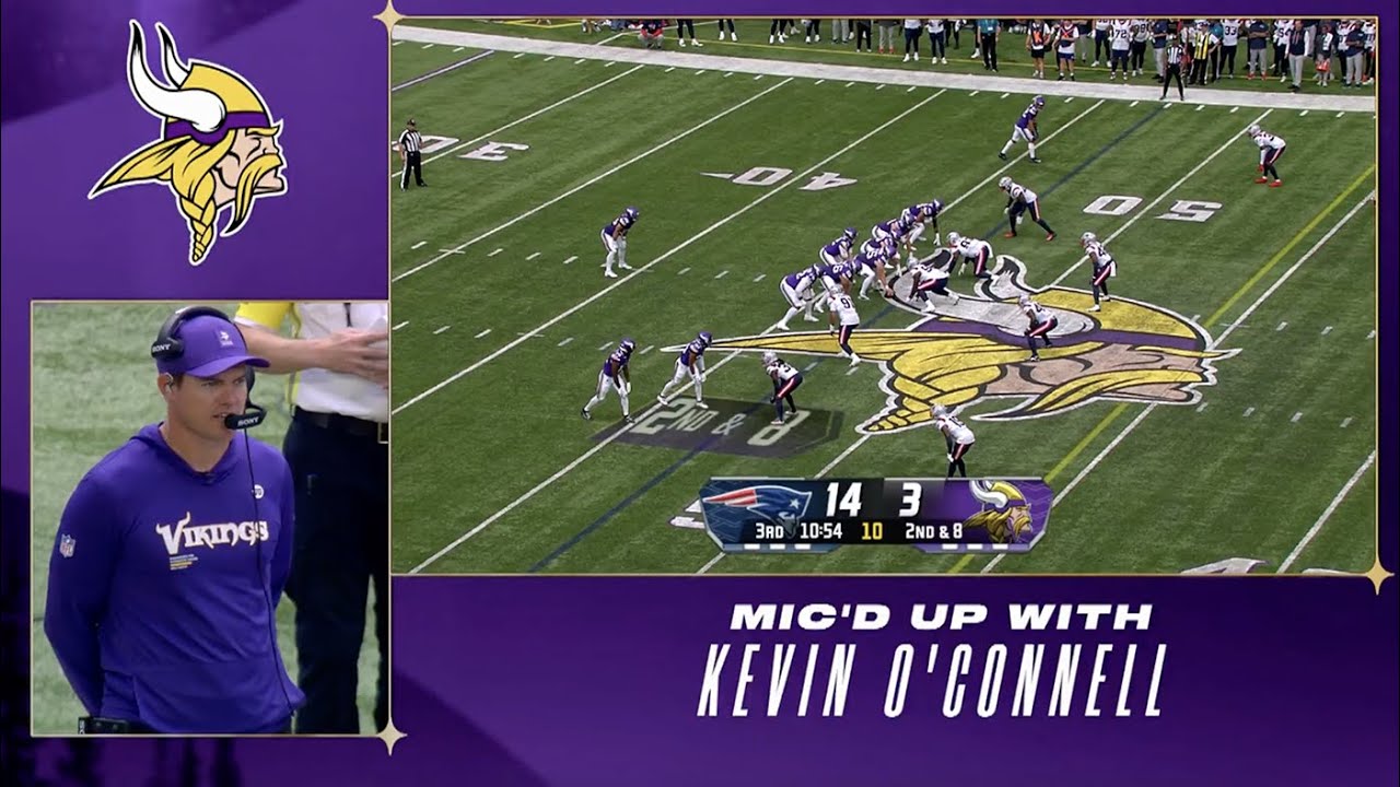 Kevin O'Connell Mic'd Up: Max Brosmer's Throw to Zavier Scott During Vikings vs. Patriots Game