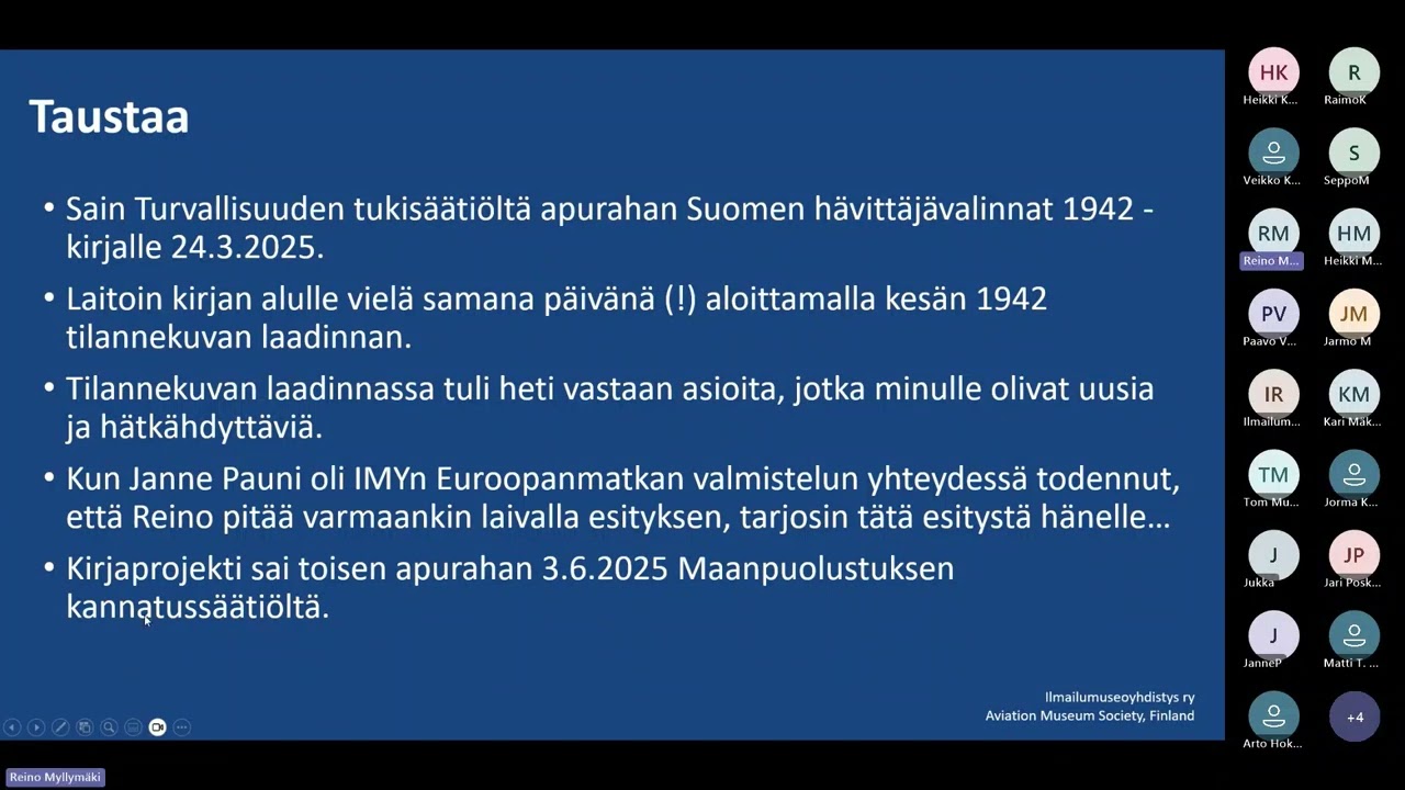 Ilmailumuseoyhdistyksen verkkojäsenilta 2025 09 03 Suomi 1942 Reino Myllymäki