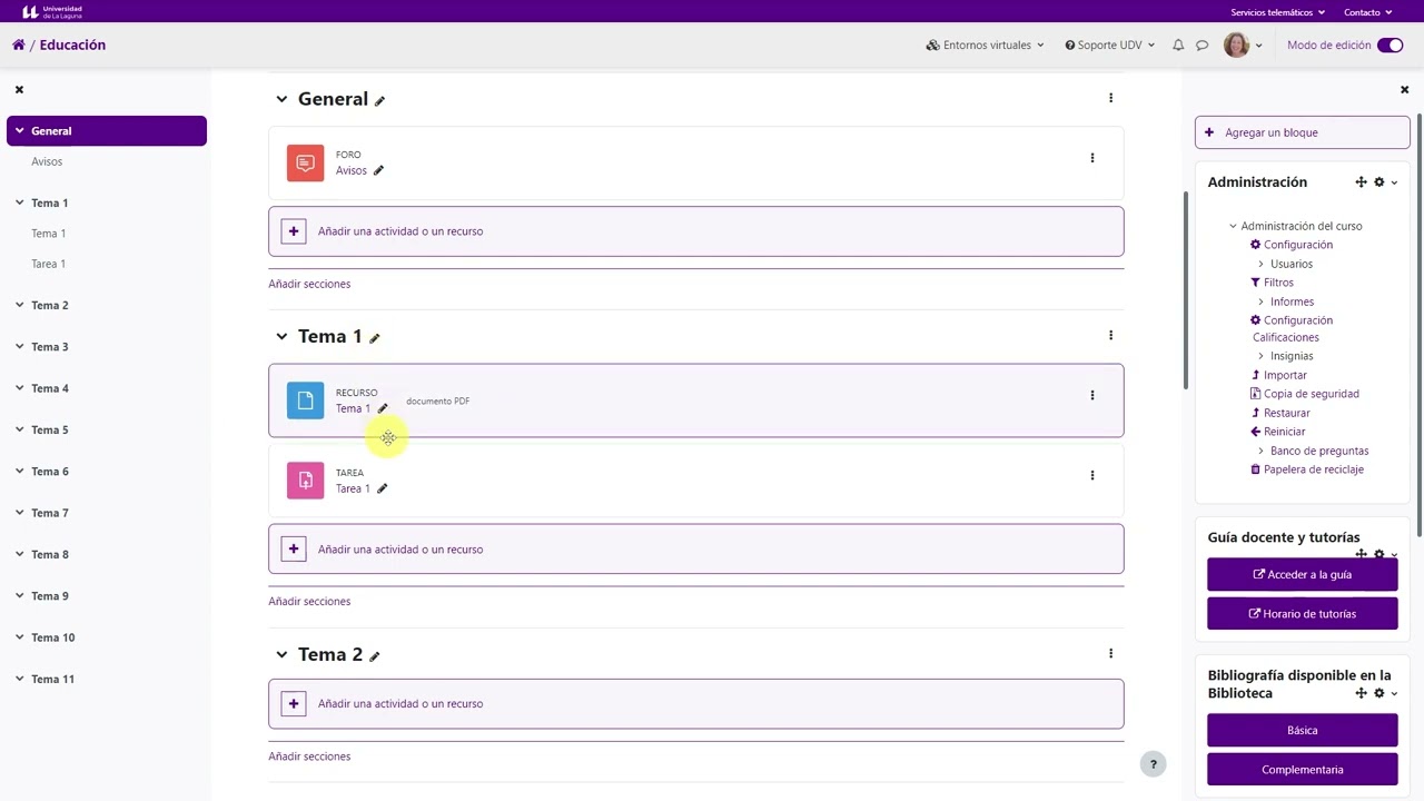 Moodle: Estructura de un aula virtual