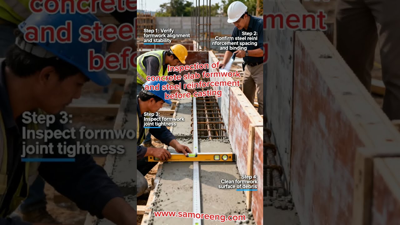 Inspection of concrete slab formwork and steel reinforcement before casting