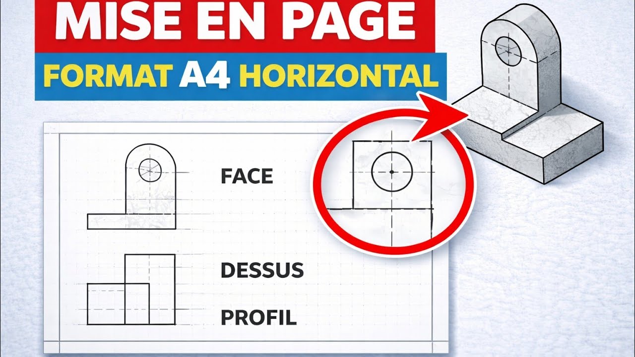 Mise en page en dessin technique, format A4 horizontal, dessinTec Gil, 