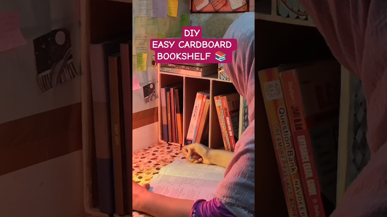 (DIY) EASY BOOKSHELF IDEAS FROM CARDBOARD ❣️ #diy #bookshelf #cardboardcraft #trending #ytshorts