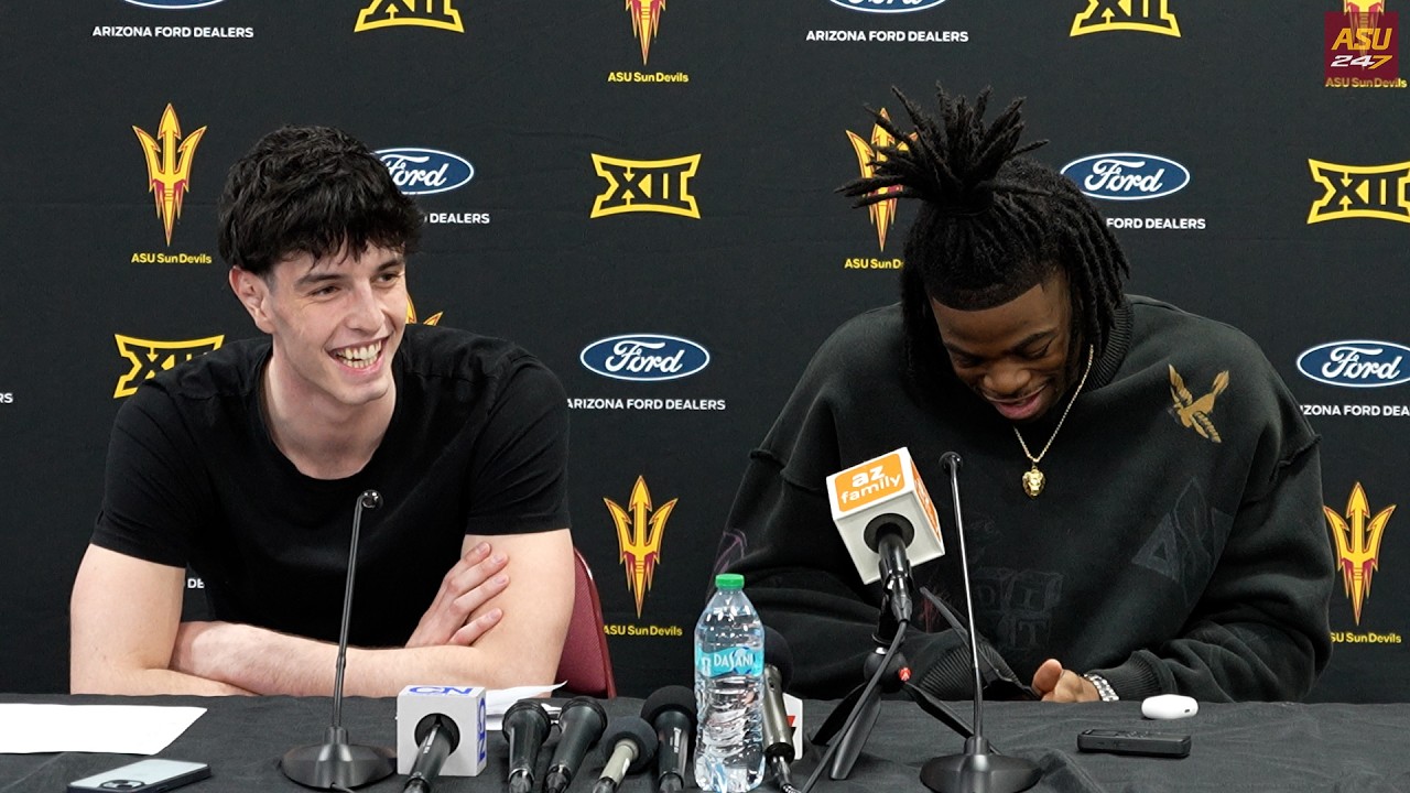 Santiago Trouet and Allen Mukeba following ASU's 85-76 win over Oklahoma State (2/10/26)