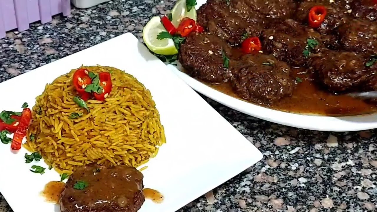 اقراص الكفتة بصوص البصل المكرمل😋مع الارز البسمتي المبهر بطريقة اسرار الطبخ مع كوكو جربيها