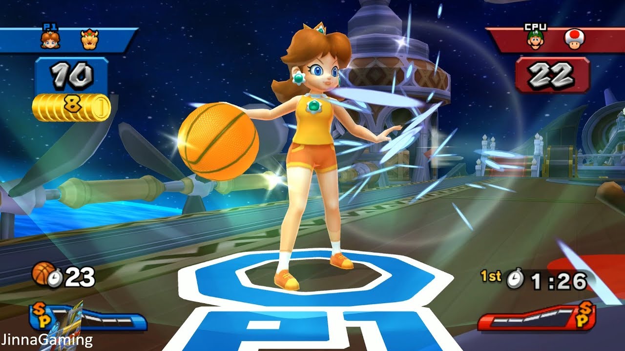 Mario Sports Mix Basketball - Team Daisy, Bowser Vs Team Luigi, Toad at Star Ship (Hard)