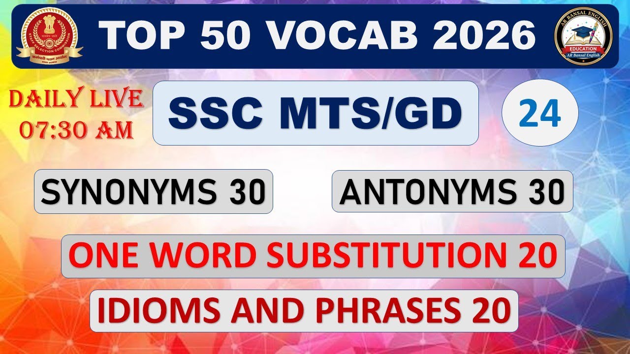 SSC MTS/GD 2026 | TOP 50 Vocab 2026 Class - 24 By Bansal Sir