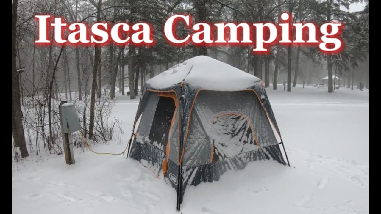 Out tent camping during a winter storm warning at Itasca State Park in Minnesota