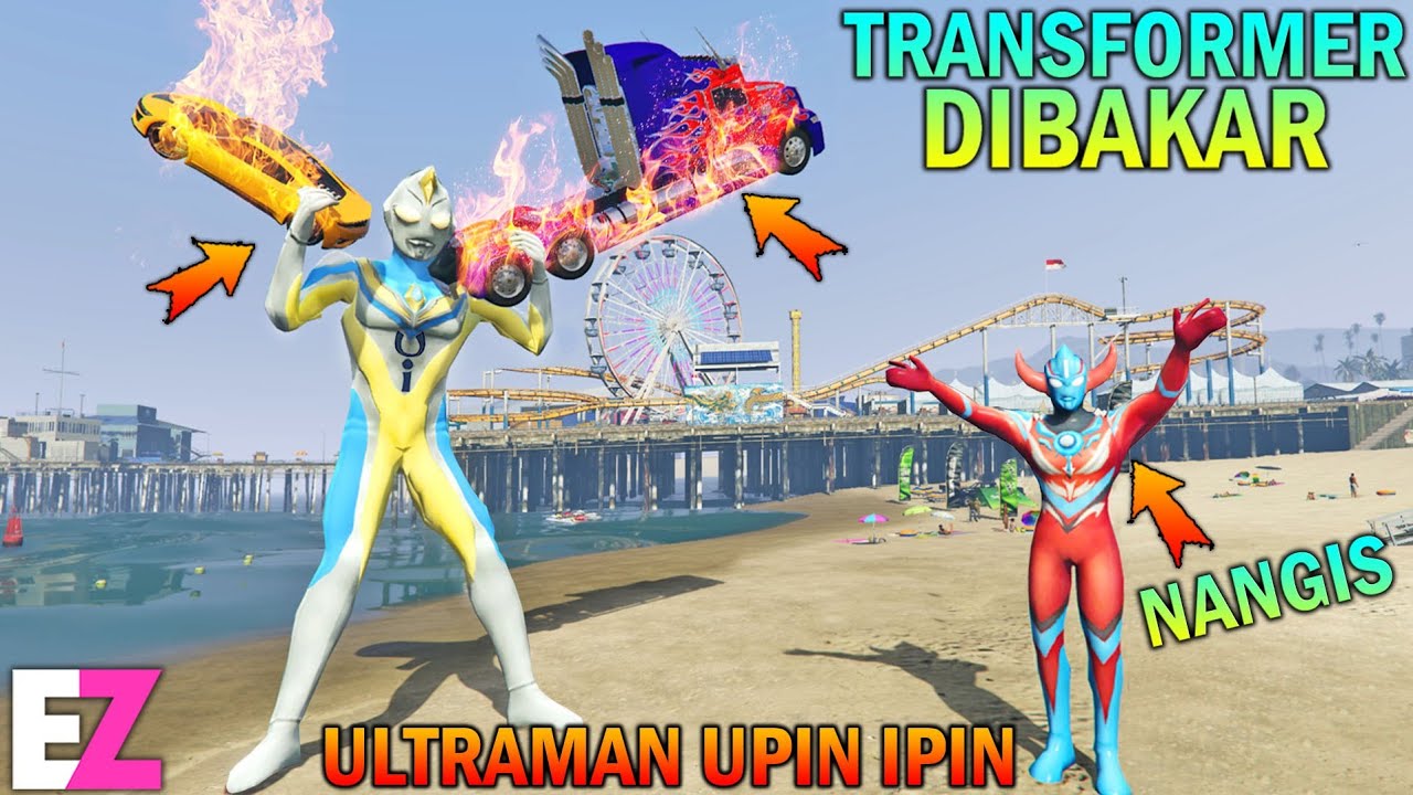 ULTRAMAN UPIN IPIN KALAHKAN MOBIL TRANSFORMER, ANAK ULTRAMAN NANGIS - GTA 5 BOCIL SULTAN