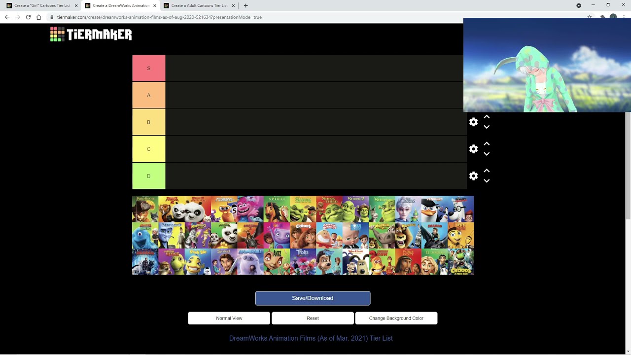 TierListMaker: Dreamworks Movies, more adult cartoons and girls shows