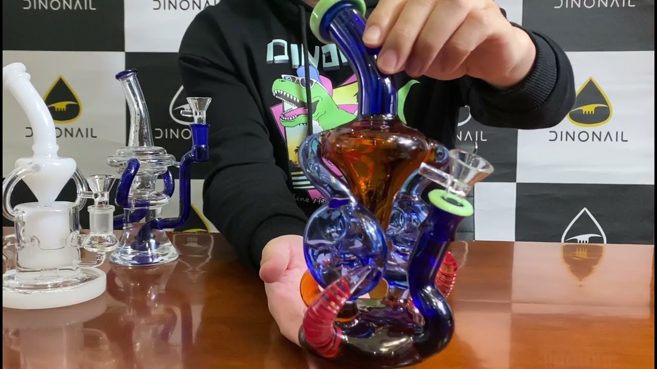 Double Horn Recycler Dab Rig Glass Bong Double Swiss Recycler