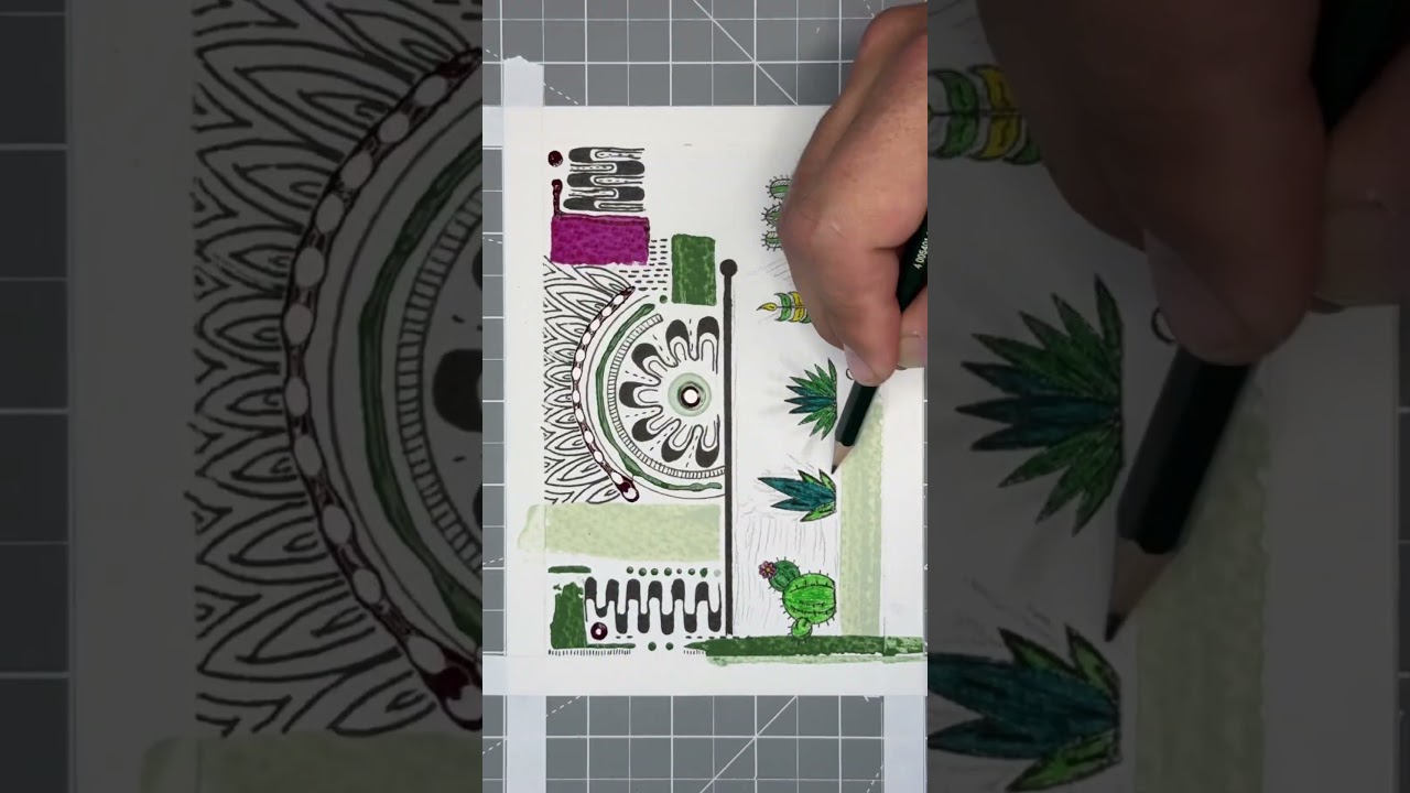 🌵 Exploring Cactus Stamps: Blending Abstract & Structure in Art! #AcrylicPainting #ArtForRelaxation