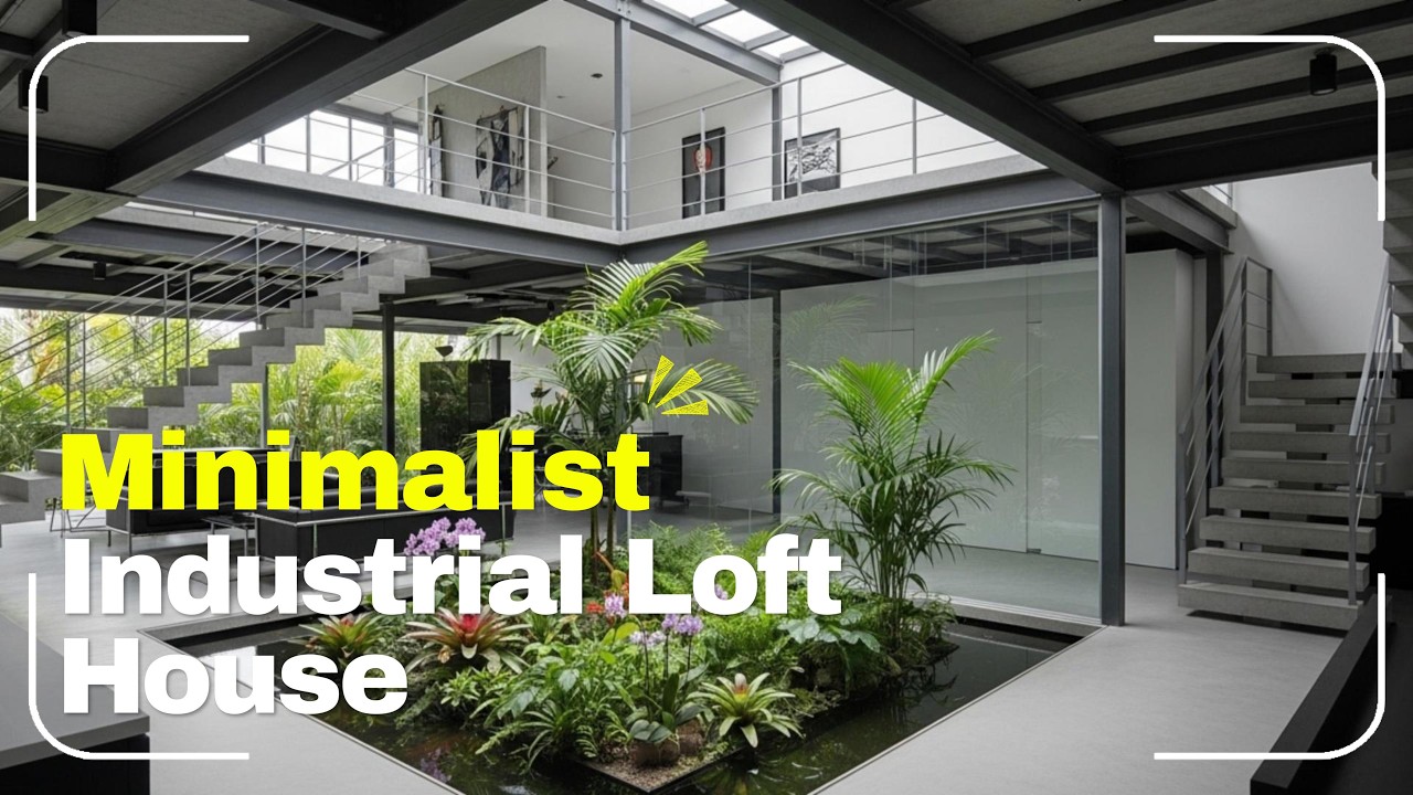 Modern Minimalist Industrial Loft House Design with Tranquility Tropical Courtyard Garden