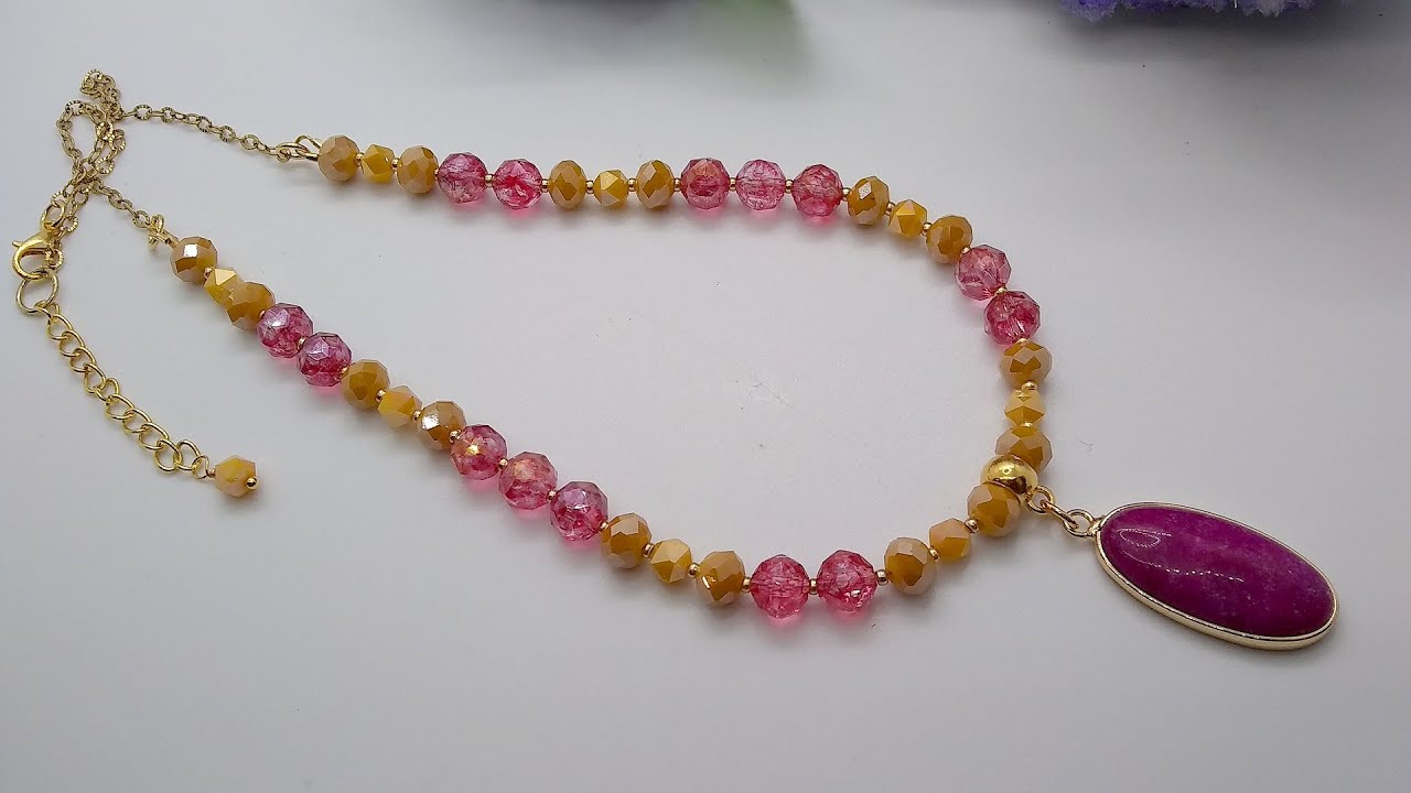 Magenta and Goldenrod Pendant Necklace - Bargain Bead Box Summer Sunrise + Bead Box Bargains