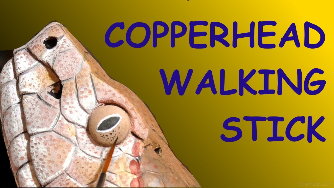 Copperhead snake hand carved walking stick for hiking, lifelike sculpture on wood