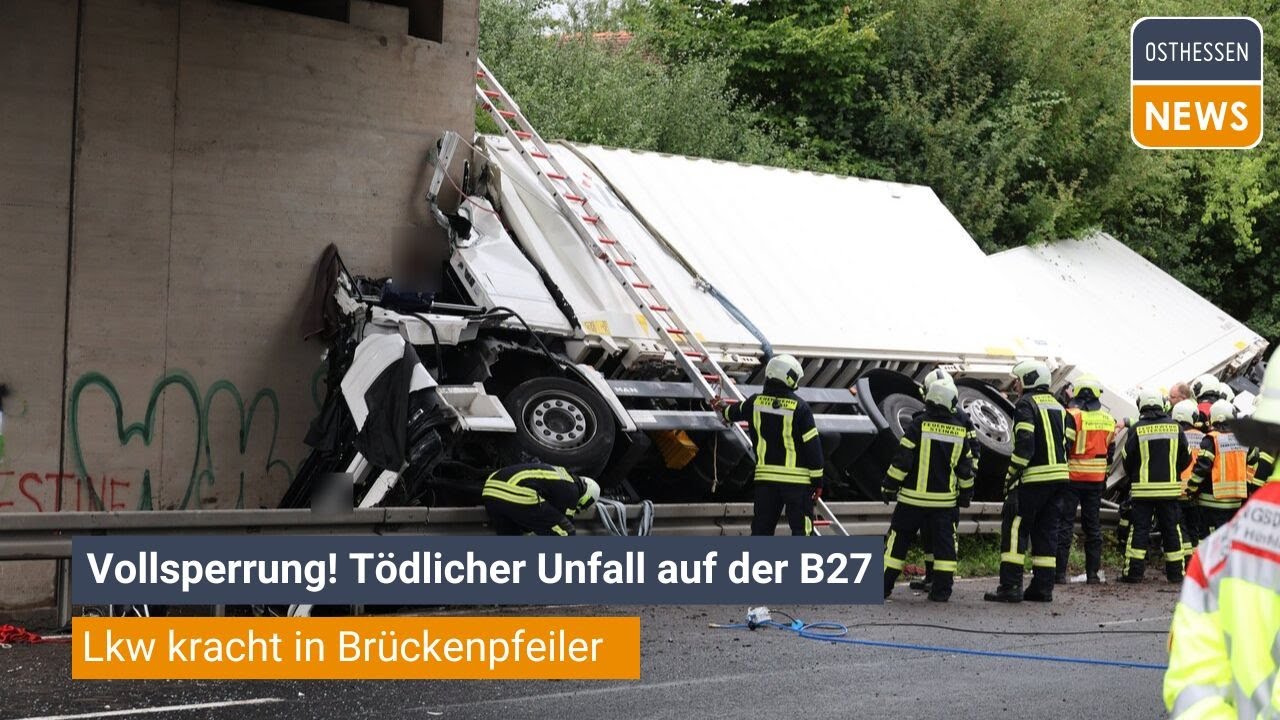 PETERSBERG: Vollsperrung! Tödlicher Unfall auf der B27: Lkw kracht in Brückenpfeiler