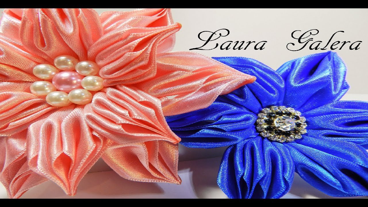 Flor drapeada en satén  Satin ribbon flower  Flor de fita