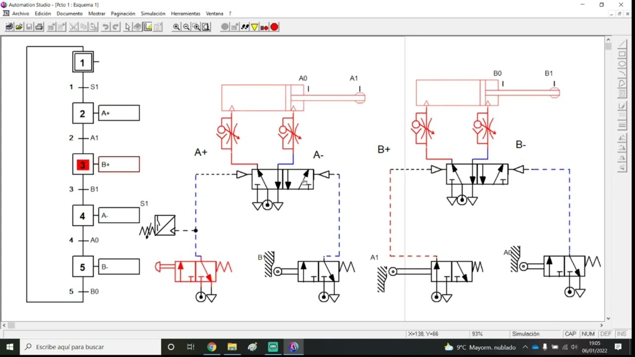 Tutorial introducción uso Automation Studio 3.0.5 (GRAFCET y neumática ) A+ B+ A- B-