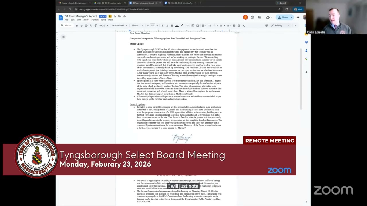 Tyngsborough Select Board Meeting of 2/23/2026