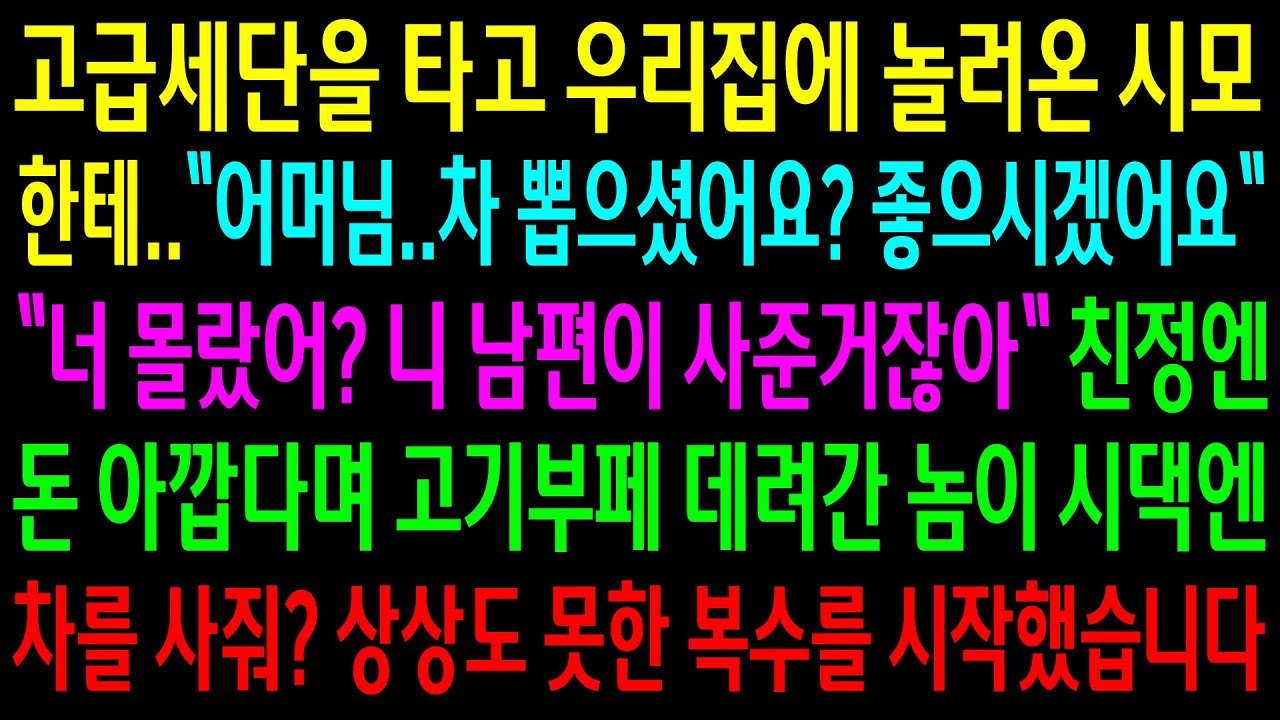 고급세단을 타고 우리집에 놀러온 시모한테 차 뽑았냐고 물으니 남편이 사줬다는데..상상도 못한 한방을 시작했습니다